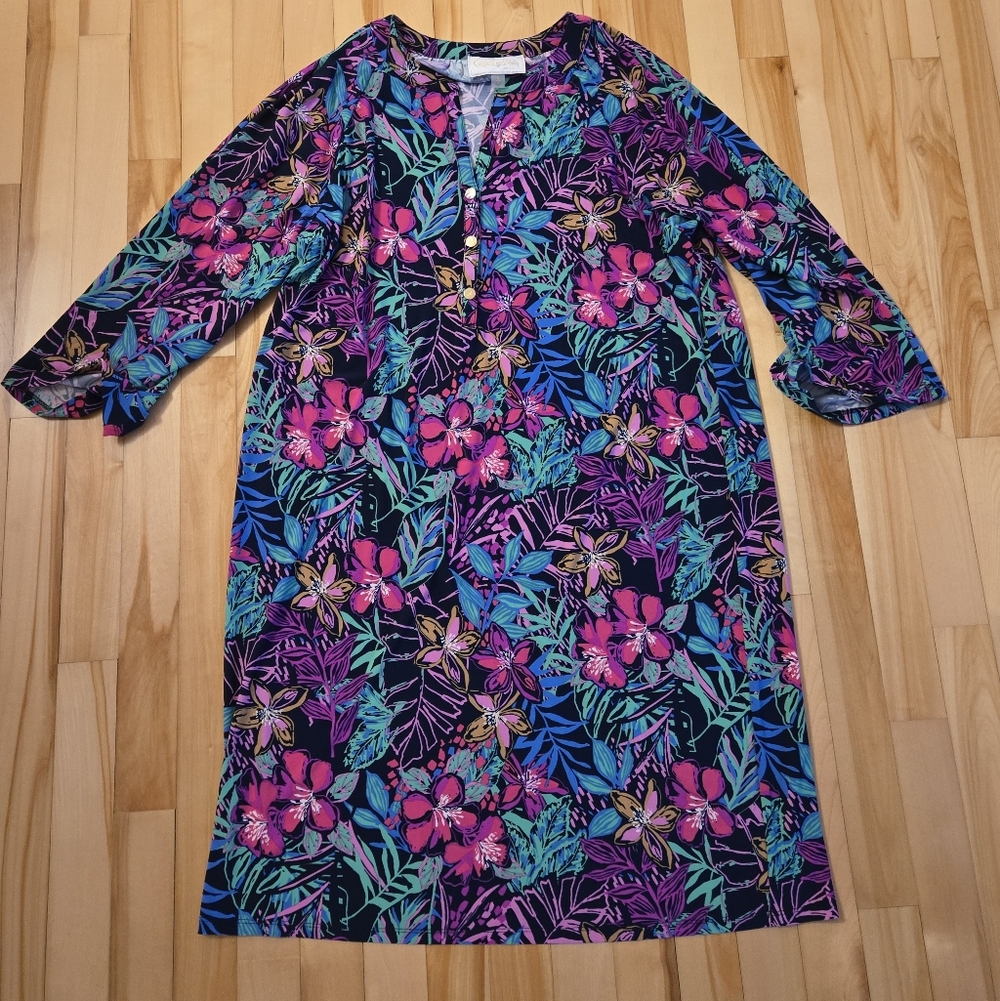 Pappagallo Floral Print Dress with Button Detail Size Large Stretch